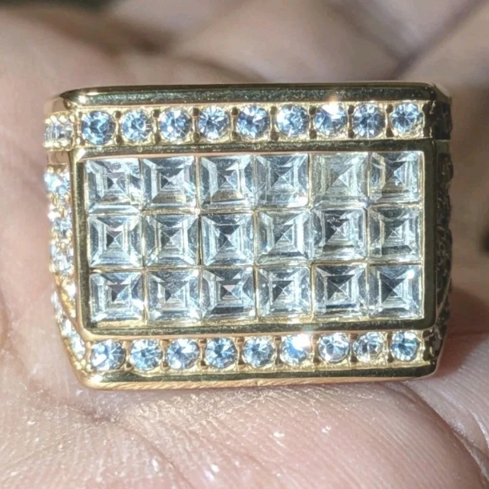 Luxury Large AAA Cubic Zirconia 316L Stainless Steel Hip Hop Ring For Men Sz 12